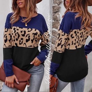 Leopard Print Colorblock Sweater Tunic Top